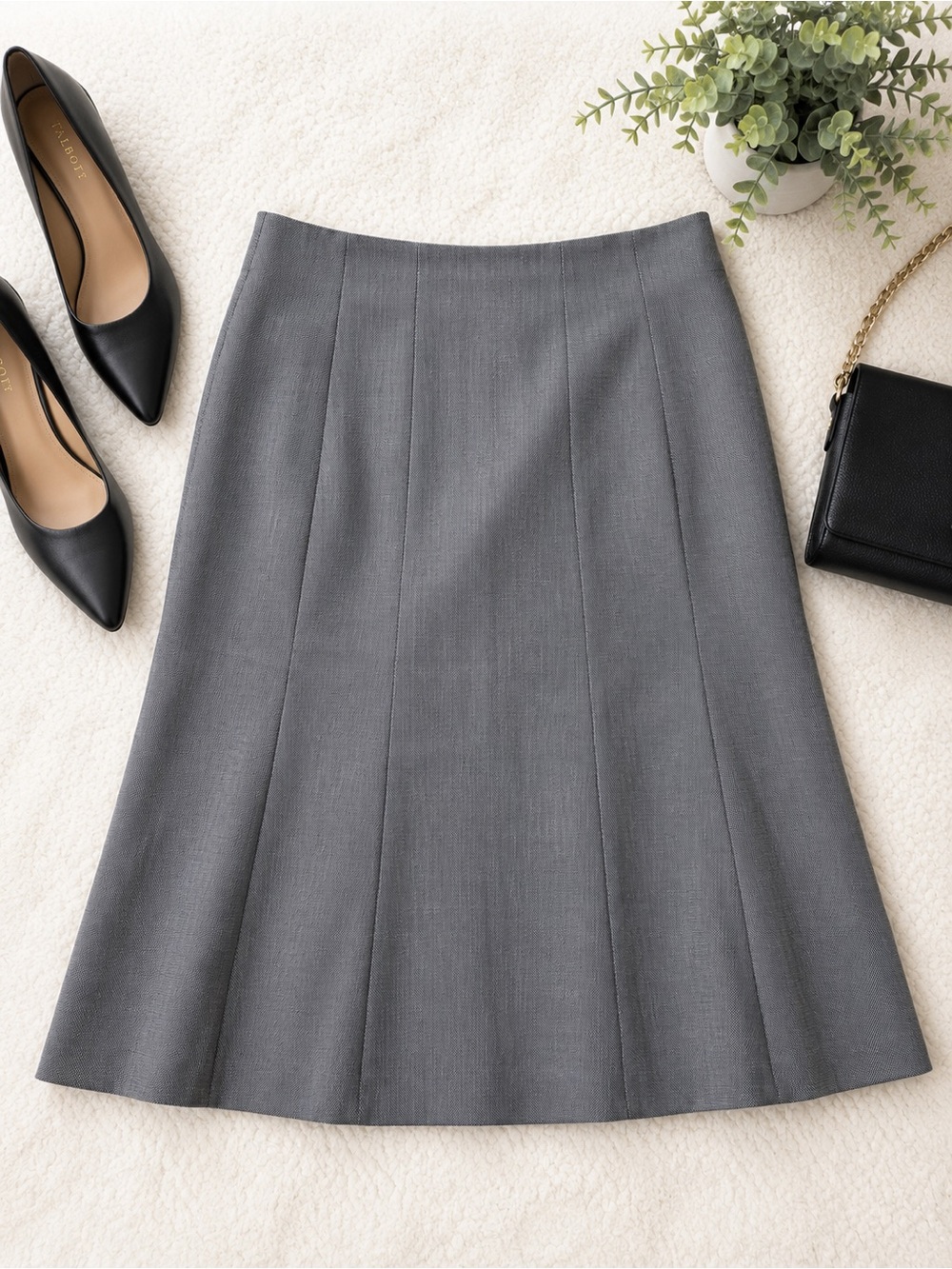 Talbots Size 14 Gray Wool Blend A-Line Midi Skirt Tailored Career Workwear